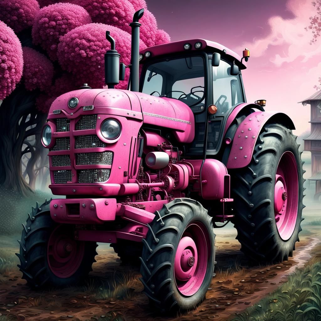 Rhinestone-Studded Pink Tractor: Digital Matte Painting
