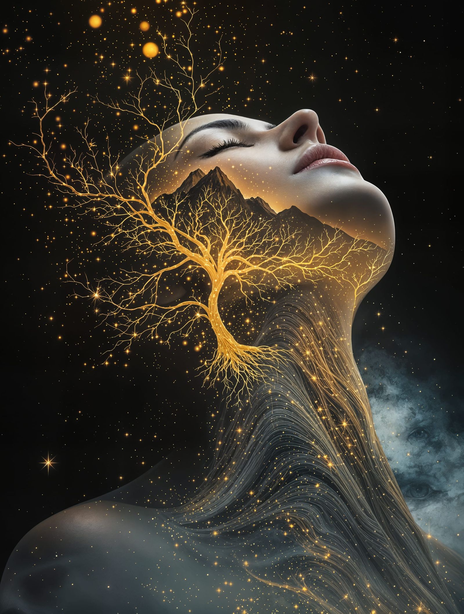 Golden Tree Ascension in Digital Surrealism