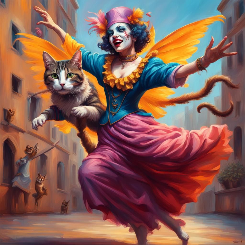 Winged Jester's Dance with Cat Lady