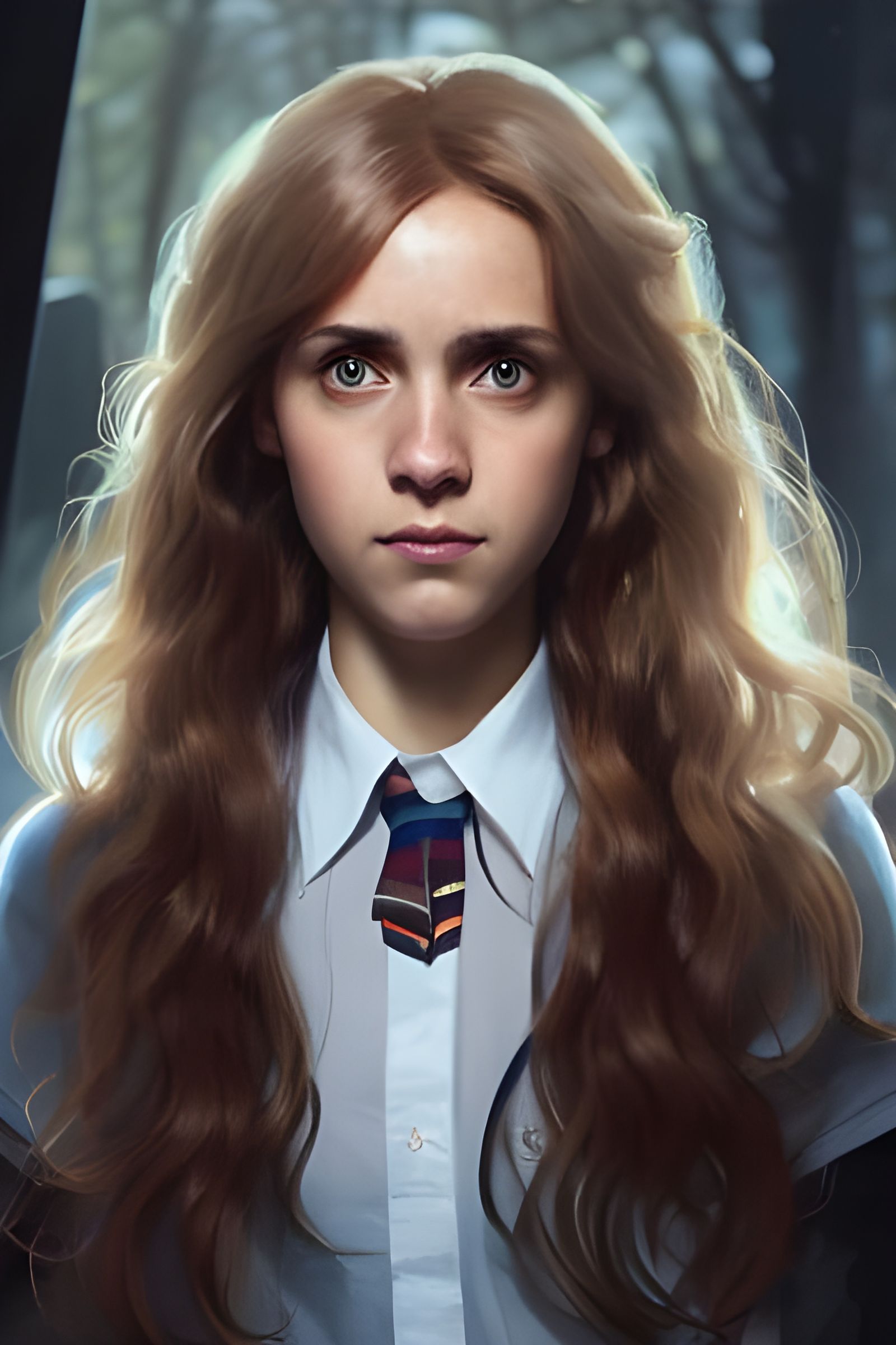 Detailed Portrait of Hermione Granger in Art Nouveau Style