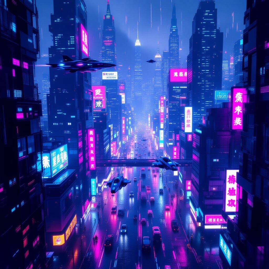 Vibrant Cyberpunk Metropolis at Night