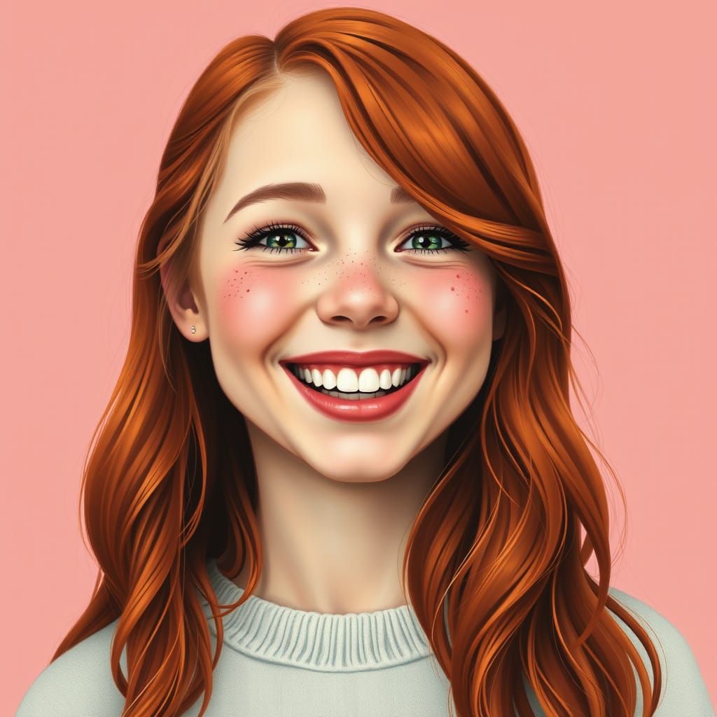 Freckled Auburn Hair Girl in Art Nouveau Style