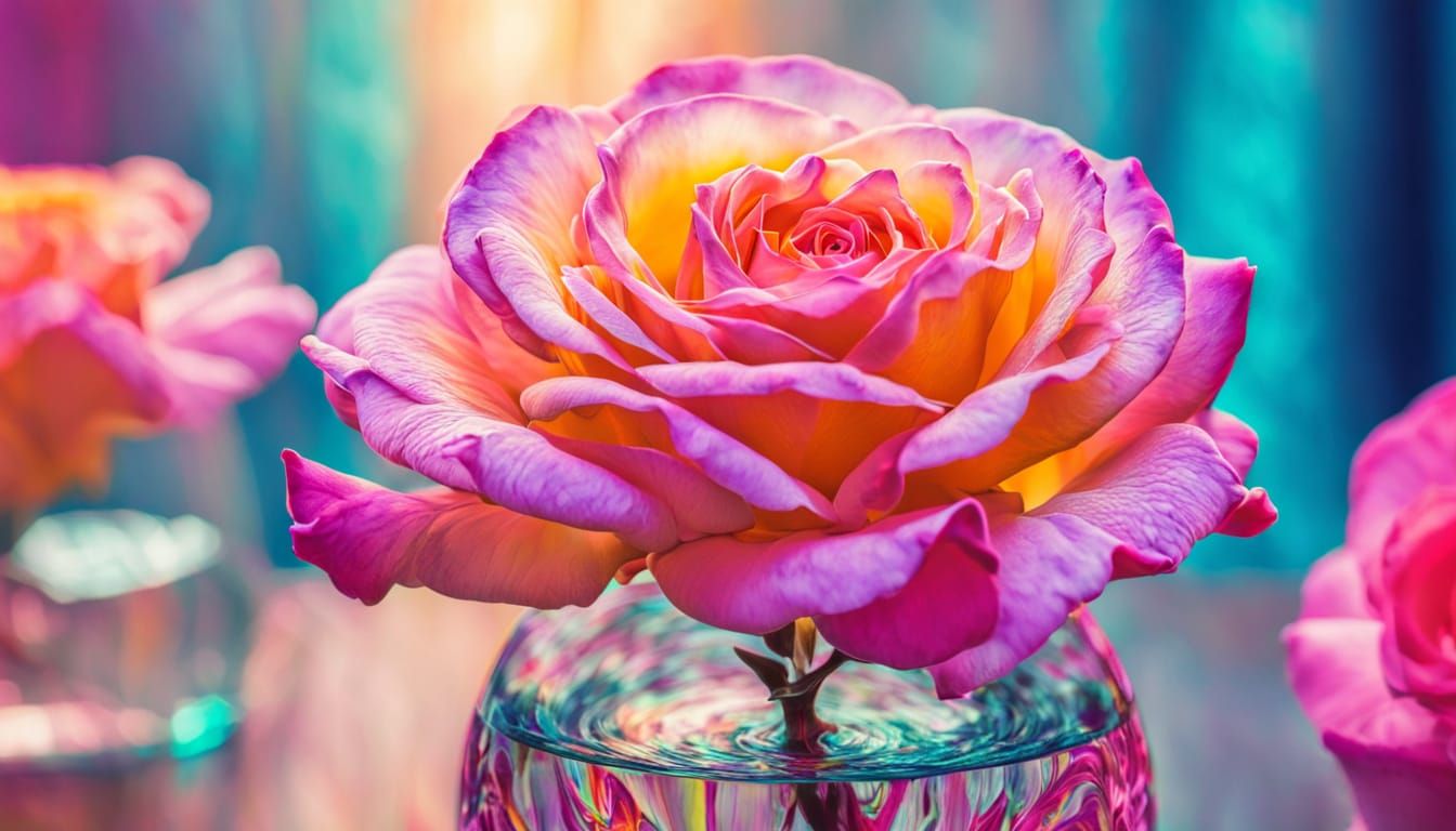 Rose in Vase: Abstract Expressionism Macro Photography