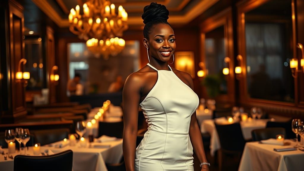 Elegant Socialite in Luxurious Restaurant, Digital Art