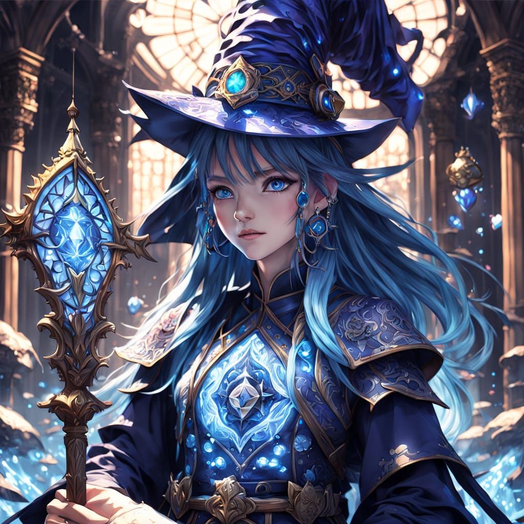 Anime Sorceress in Mystical Library