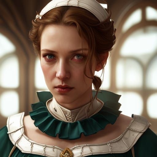 Detailed Portrait of Maid in Art Nouveau Style