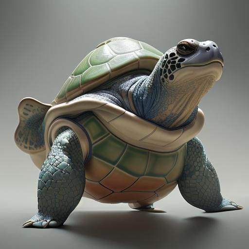 Hyperrealistic Ceramic Turtles in Splash Art Style