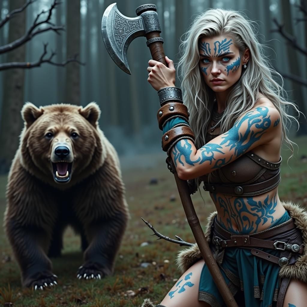 Viking Warrior's Charge Against the Bear