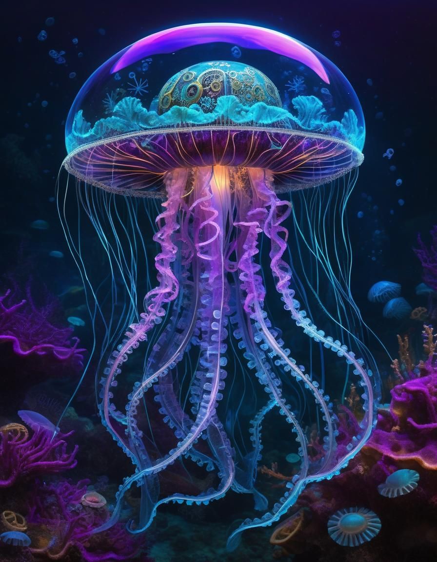 Bioluminescent Jellyfish in a Vibrant Underwater Realm
