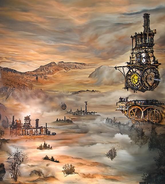 Steampunk Landscape with Mechanical Designs