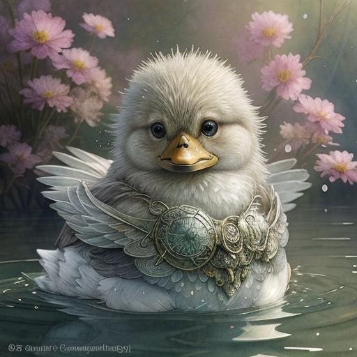 Cute Duck Watercolor Painting in Jean-Baptiste Monge Style