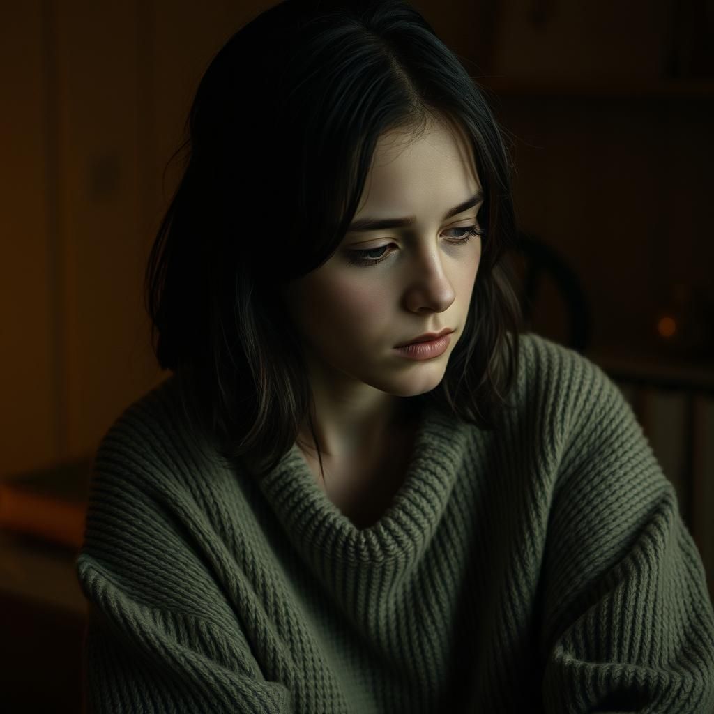 Pensive Woman in Shadows: A Cinematic Introspection