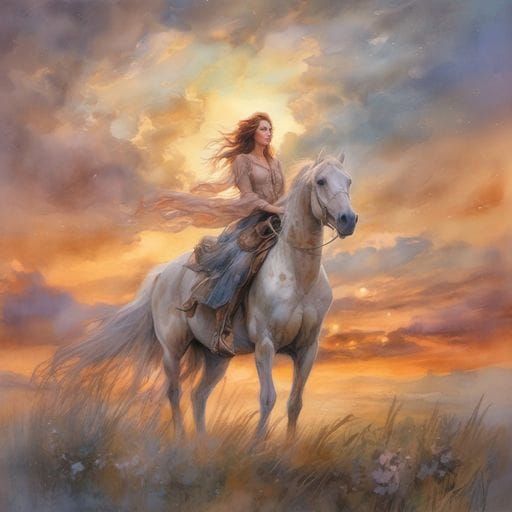 Cowgirl Silhouette at Sunset: Wild West Serenity