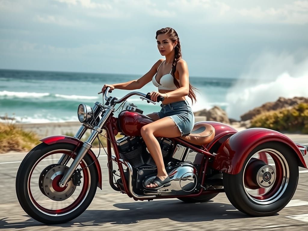 Woman Rides Custom 1968 Harley Trike