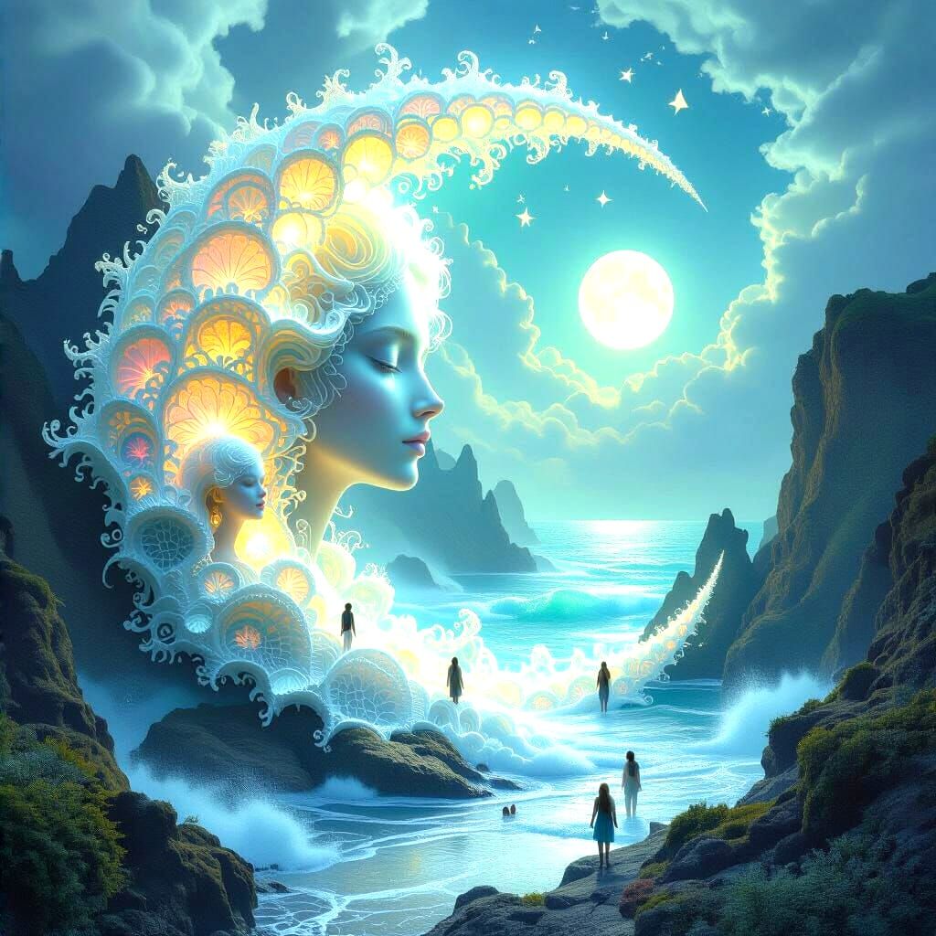 Opalescent Sea Banshee In Stylized Photorealistic Dreamscape