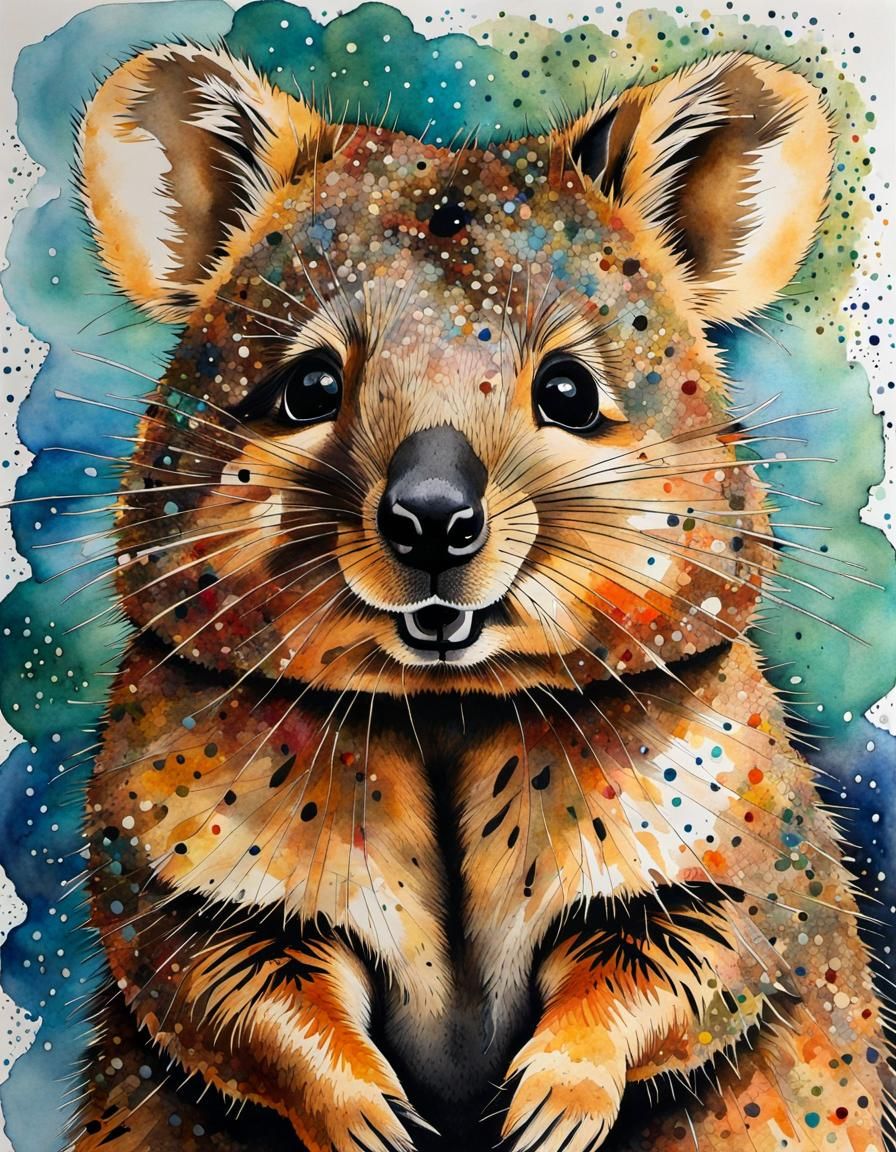 Playful Quokka Portrait in Mixed Media