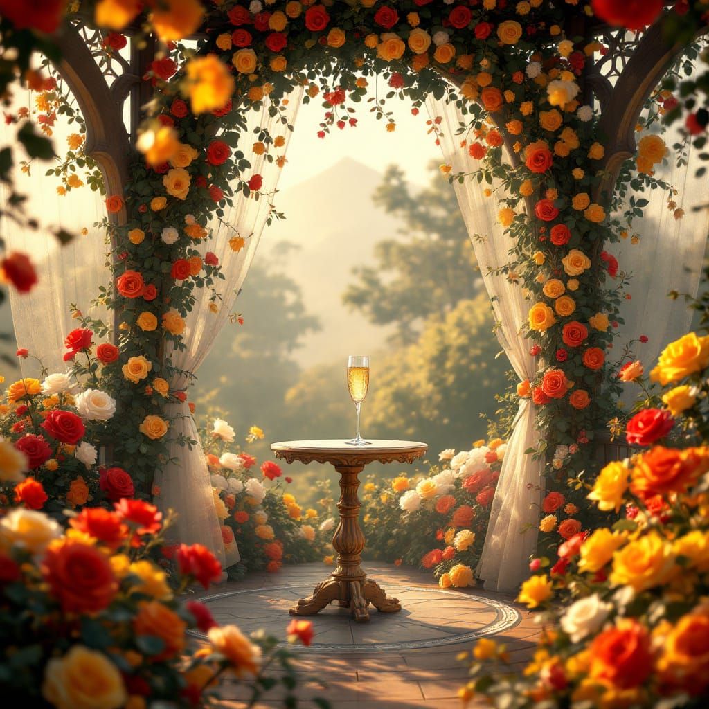 Gazebo with Roses and Champagne: Digital Matte Painting