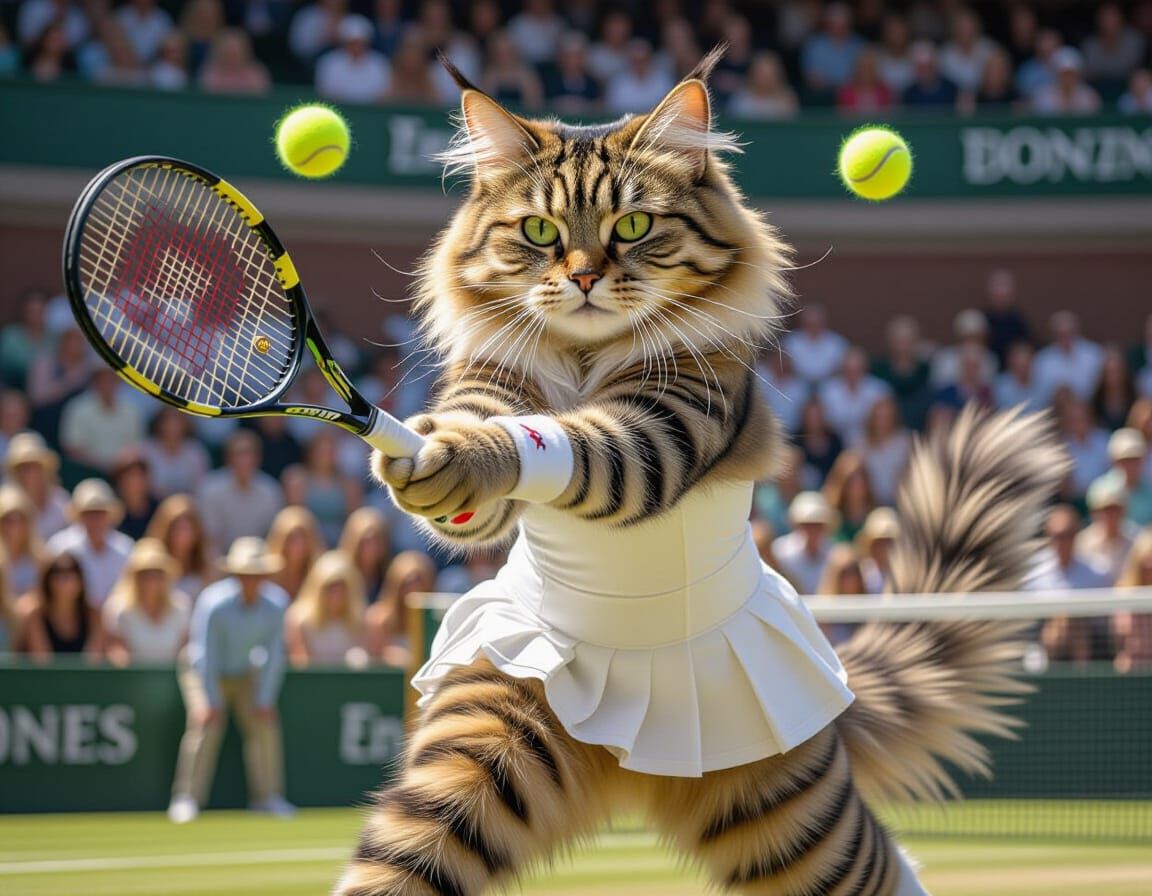 Tennis Cat: Anthropomorphic Athlete on Centre Court