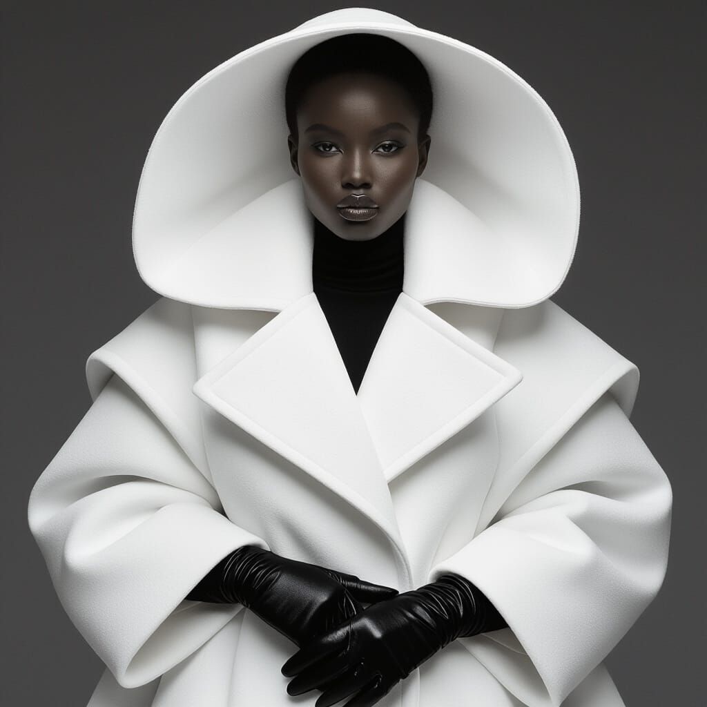 Rick Owens Style Fashion Portrait with Monochrome Palette