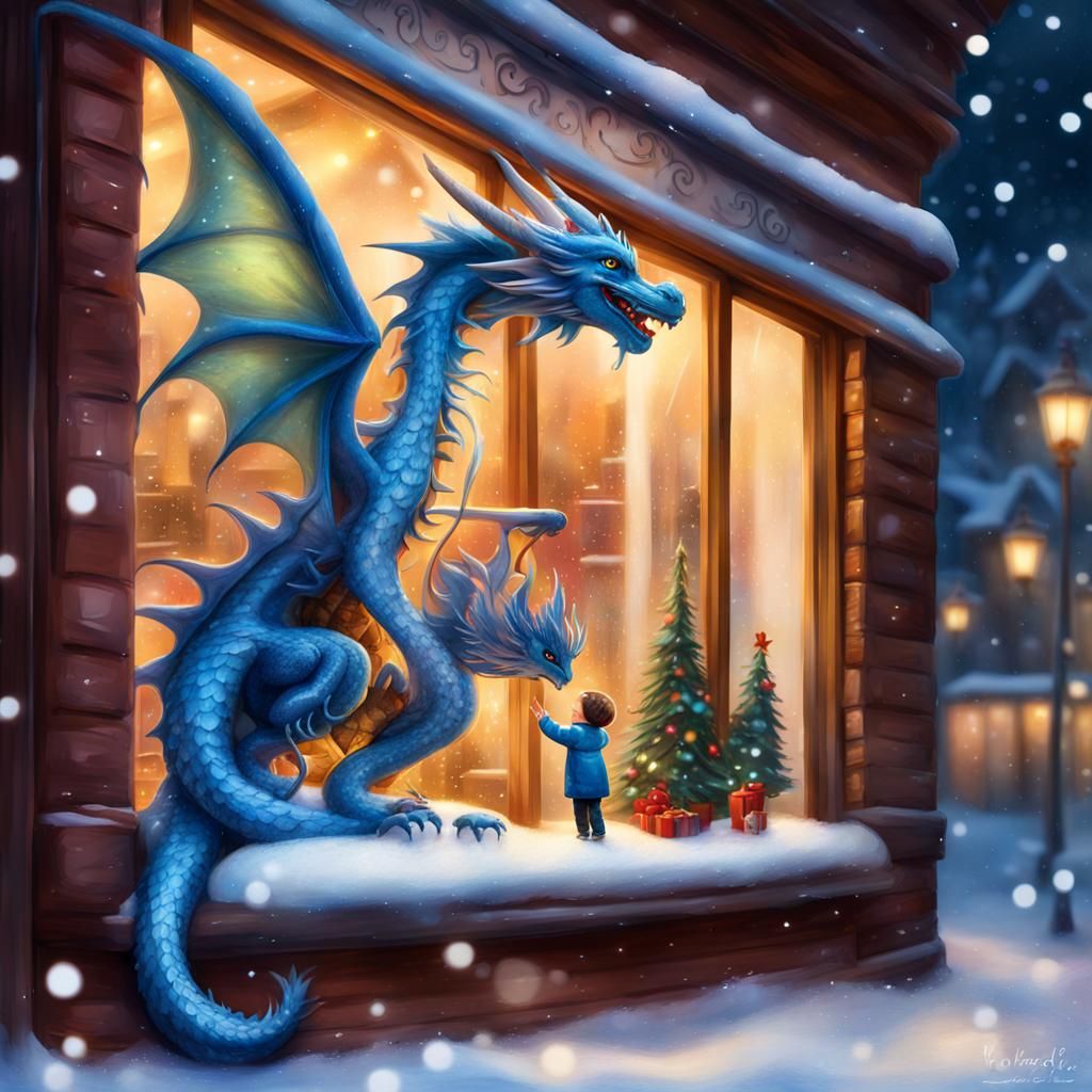 Blue Dragon Toy Greets Child: Astral Illustration