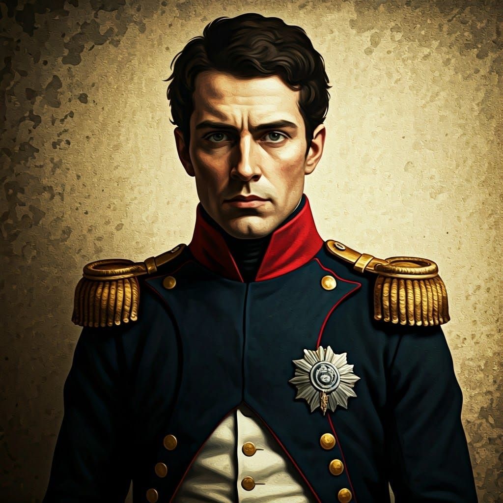 Determined Young Soldier in 19th-Century French Military Uni...