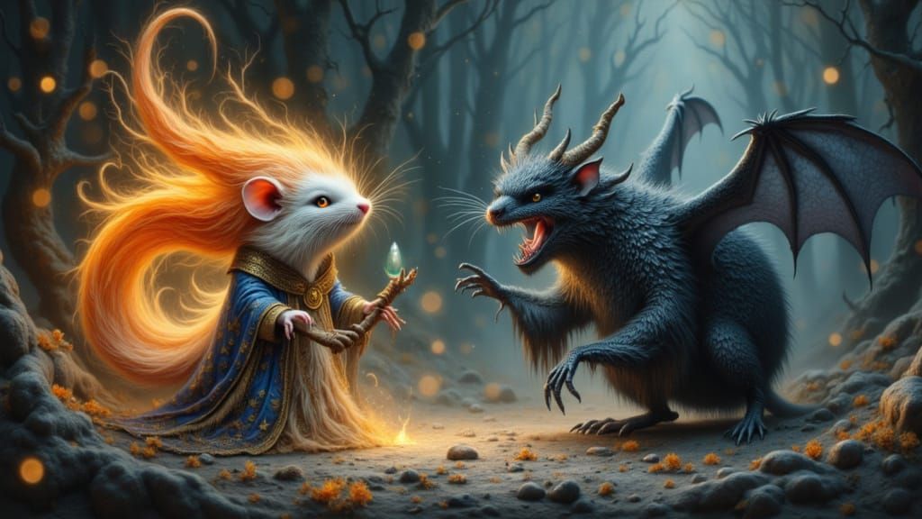 Wizard Mice Duel in Fantasy Forest