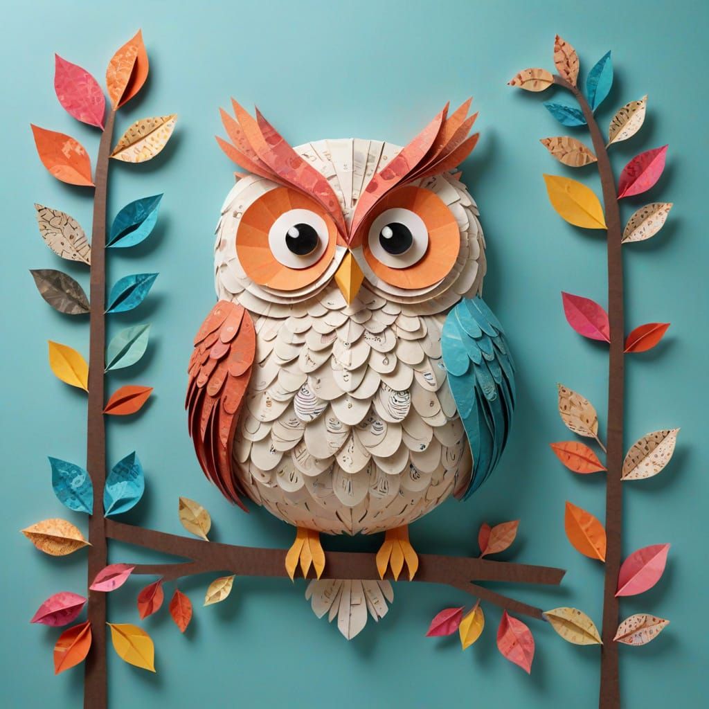 Textured Paper Owl Collage Art