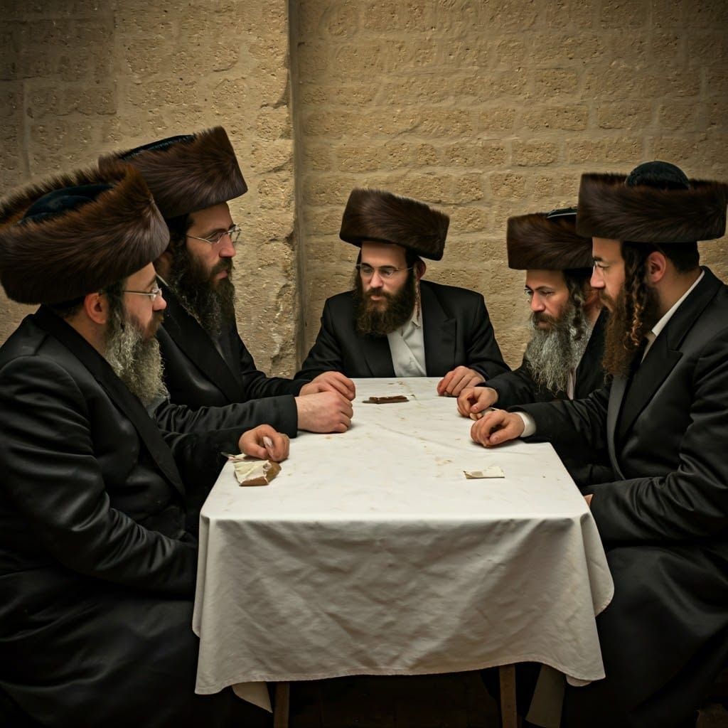 Hasidic Men Gather on Martian Landscape