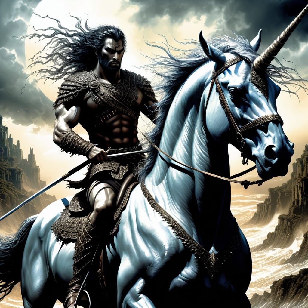 Savage Deodand Rides Fierce Unicorn in Epic Fantasy Art