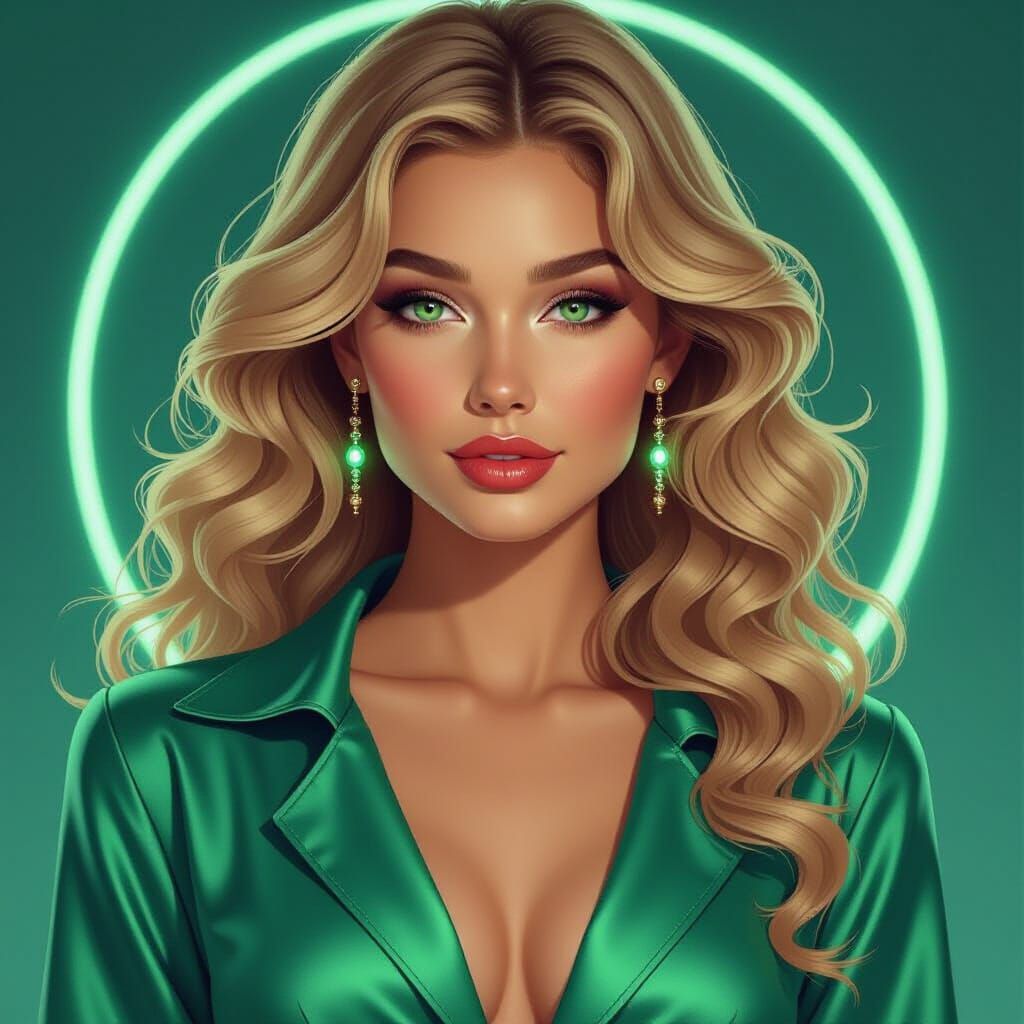 Elegant Woman with Neon Accents in Art Nouveau Style