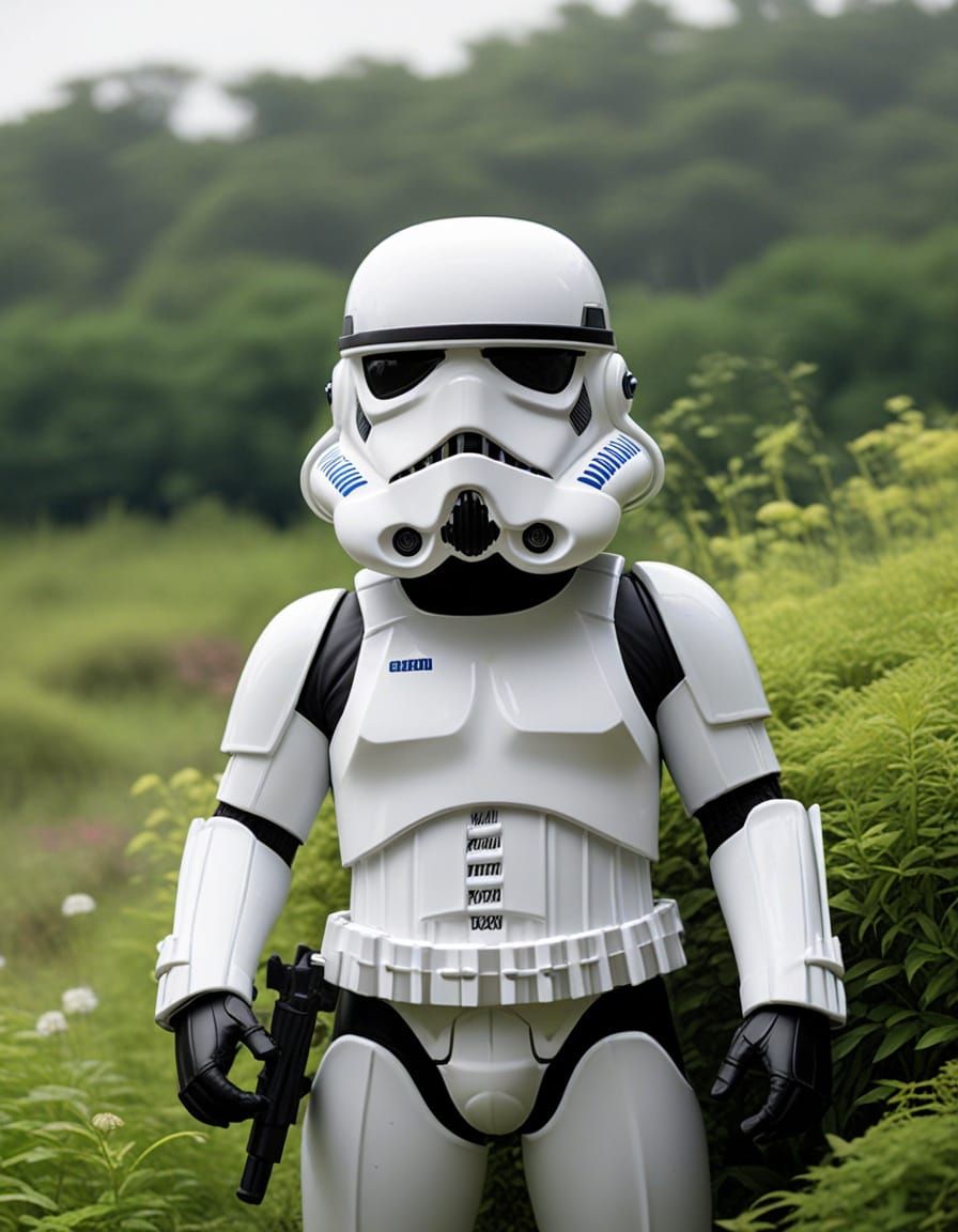 Cute Stormtrooper in Whimsical Fantasy Landscapes