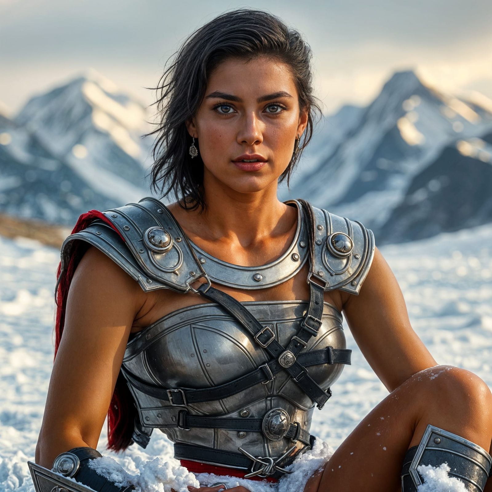 Greek Warrior Seated in Snowy Landscape