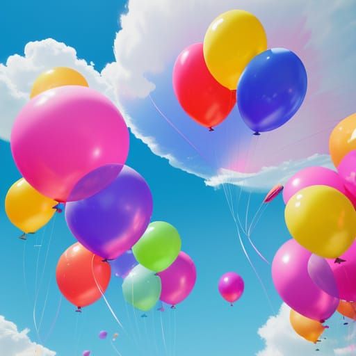 Balloons Floating in Air: Vibrant Digital Art