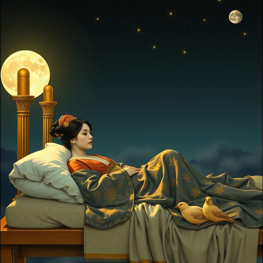 Pre-Raphaelite Princess Under Starry Night Sky
