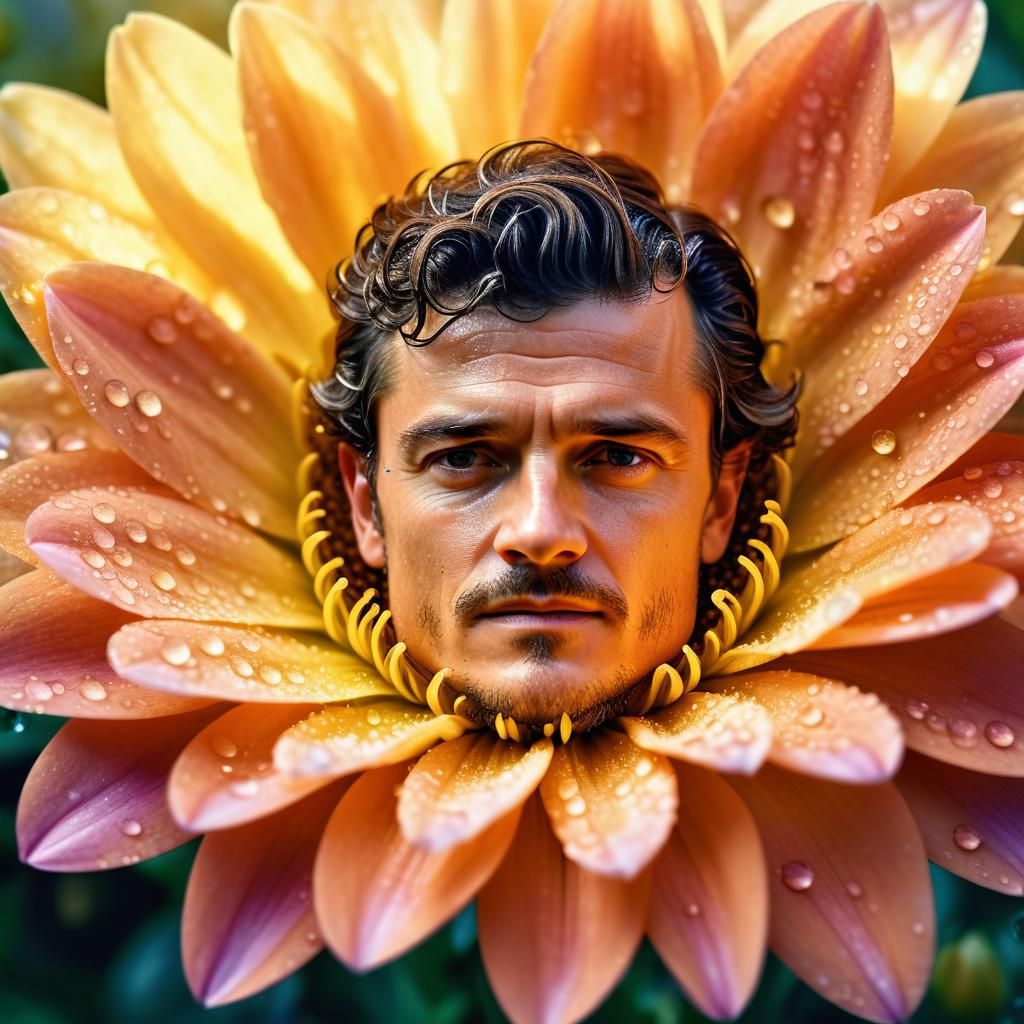 Surreal Flower with Face Blooming in Lush Garden