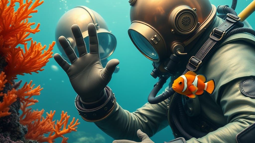 Vintage Diver Discovers Steampunk-Inspired Coral Reef