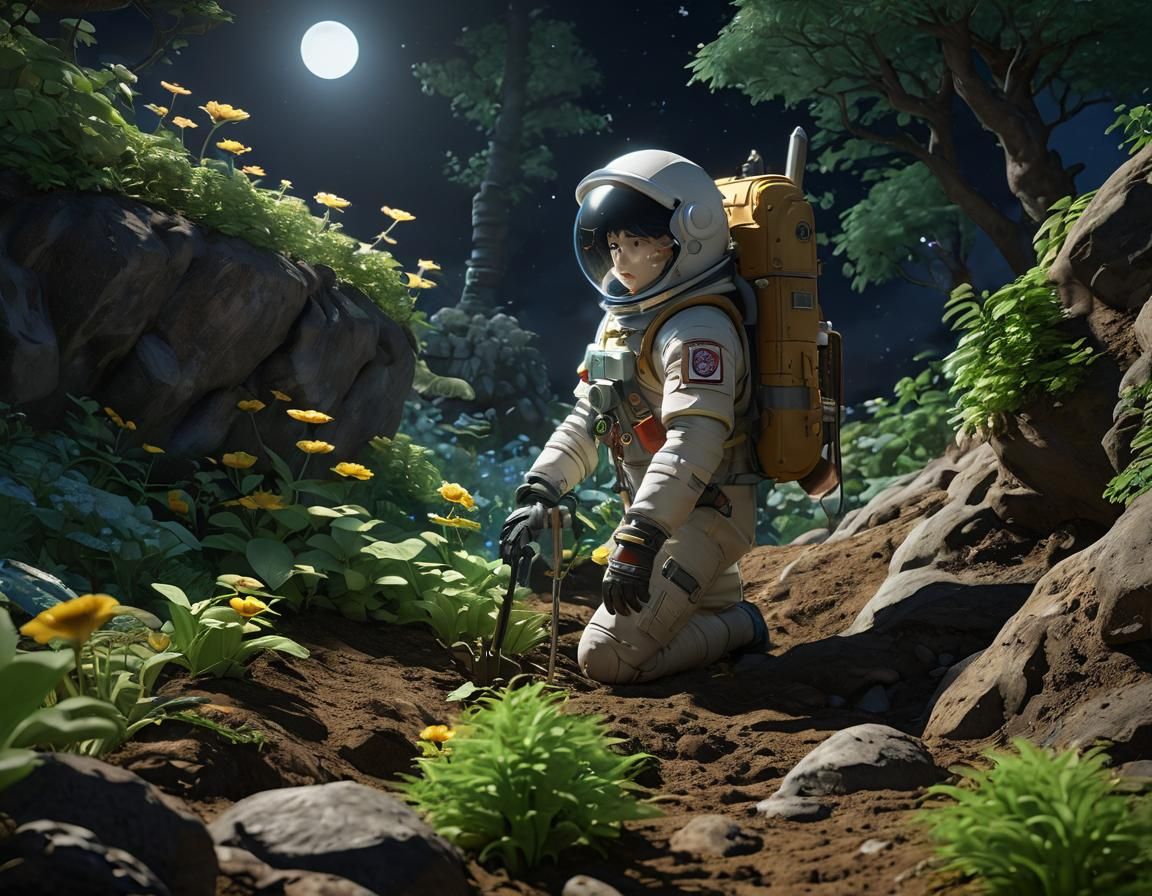 Gardener on the Moon in Anime Style