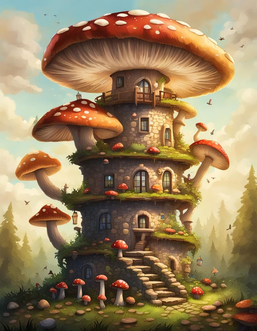 AI-Generated Mushroom Tower