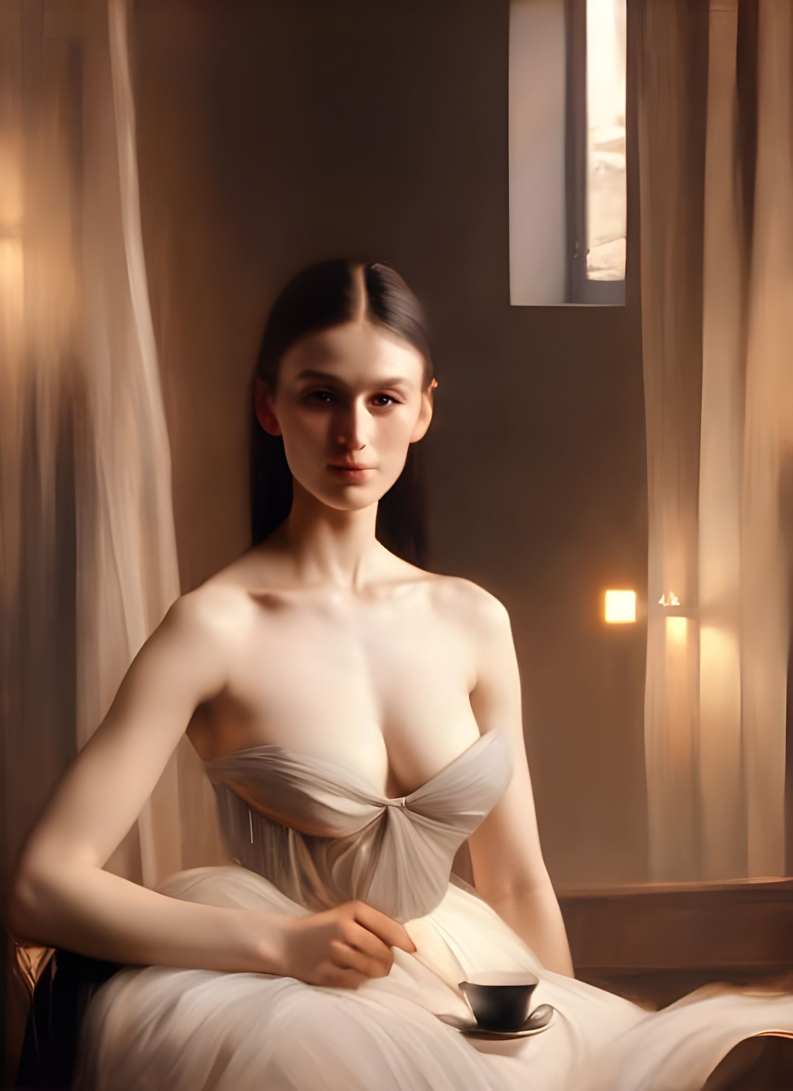 Beautiful Woman in Cafe: Photorealistic Masterpiece