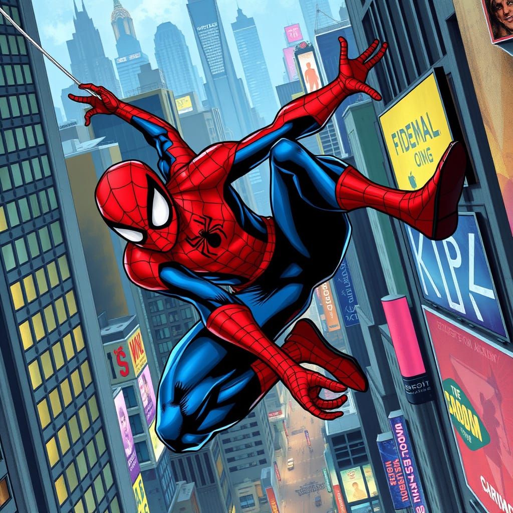 Spider-Man Soars Through the City in a Dynamic Comic Book Ar...
