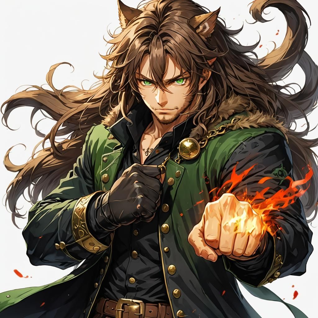 Anime Style Cat-Eared Fighter in Fur Coat