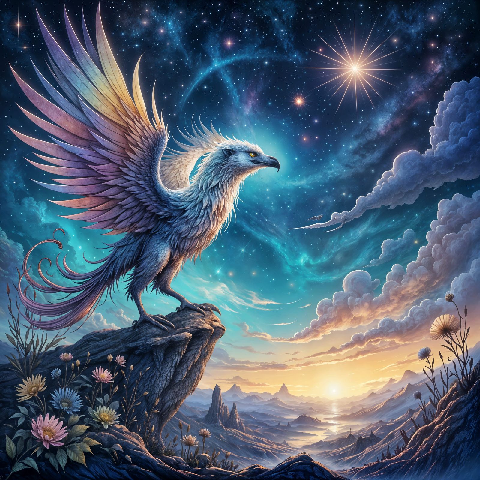 Majestic Griffin Over Alien Galaxy Landscape