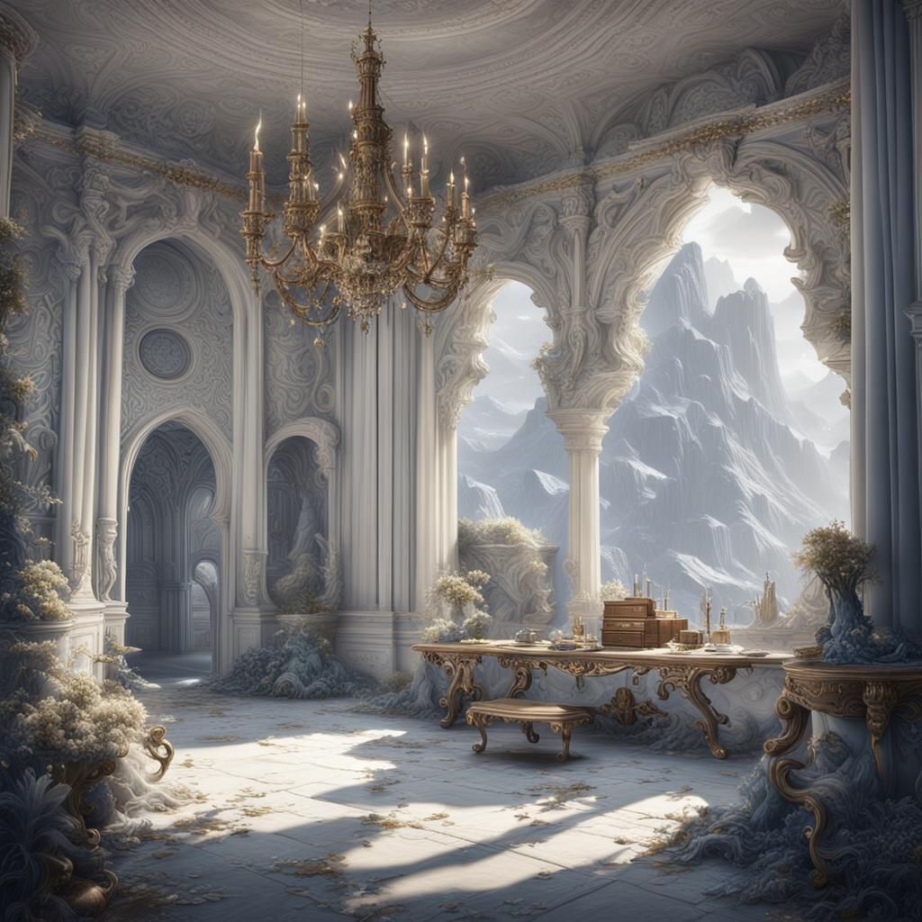 Detailed White Room Concept Art in 8K