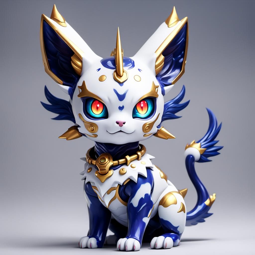 Detailed Porcelain Gatomon Doll in Matte Painting Style