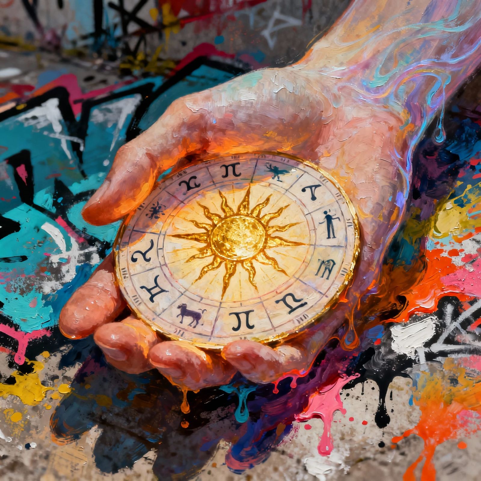 Ethereal Hand Holds Astrological Chart in Golden Sun Light