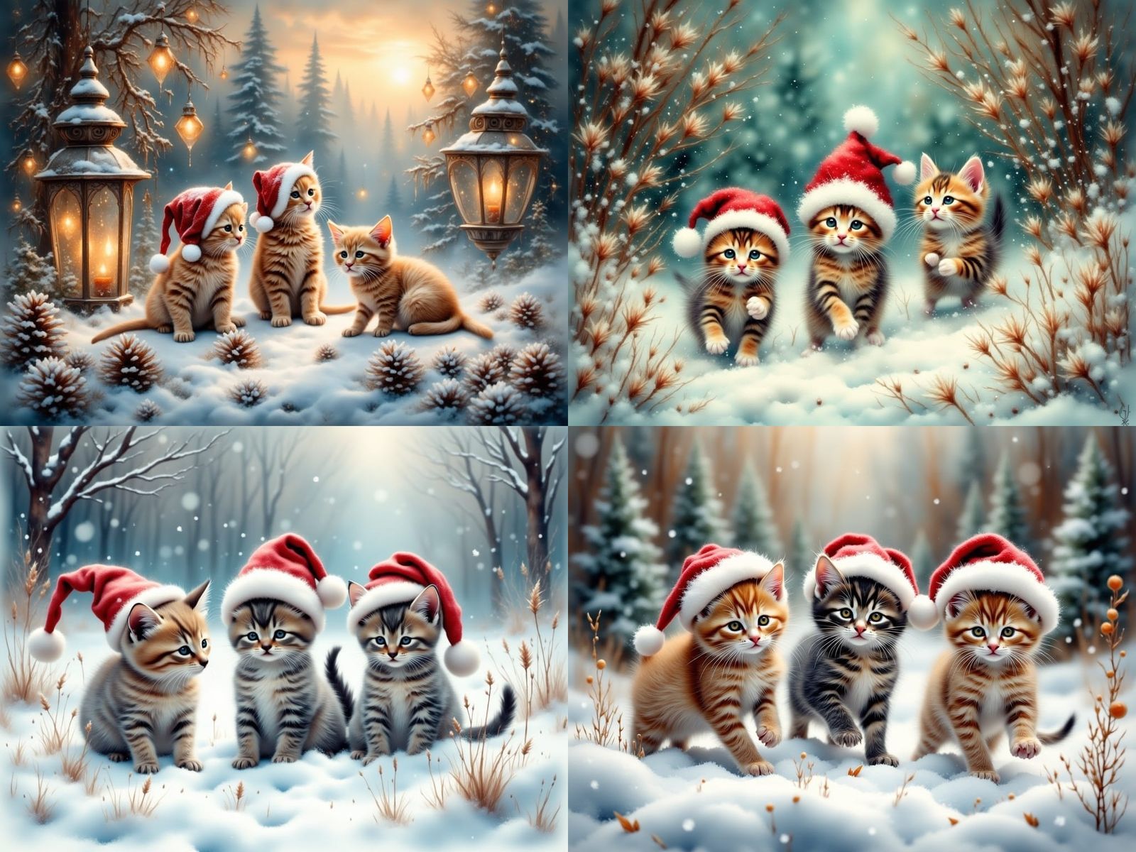 Whimsical Kittens in Antique Watercolor Style