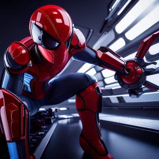 Futuristic Spider-Man in High-Tech Mecha Suit