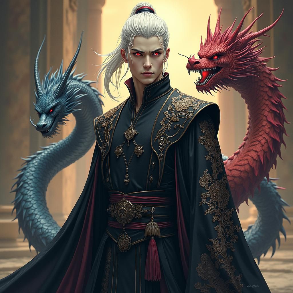 DragonLord Prince with Two-Headed Dragon Embroidery