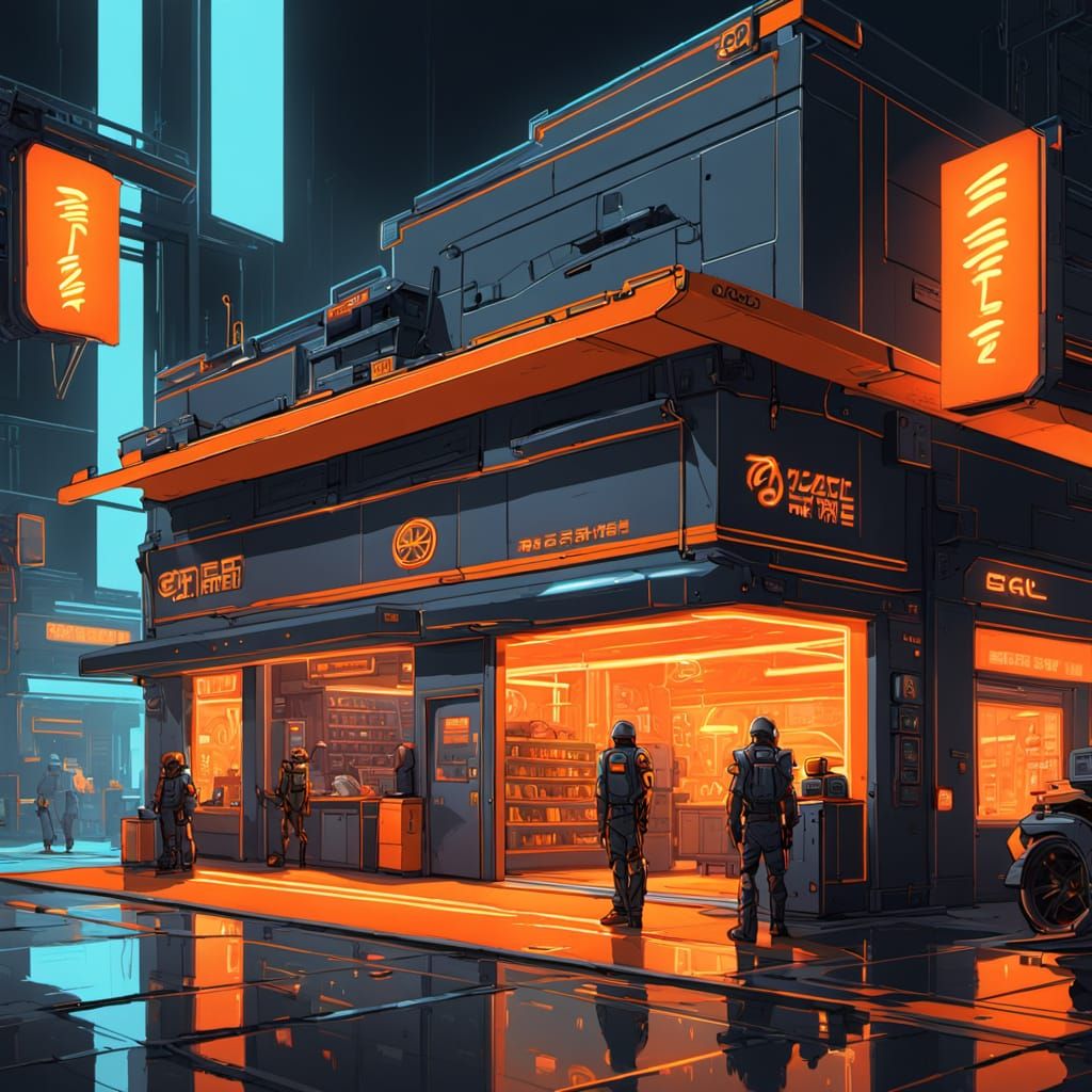 Futuristic Shop Concept Art in Sci-Fi Style