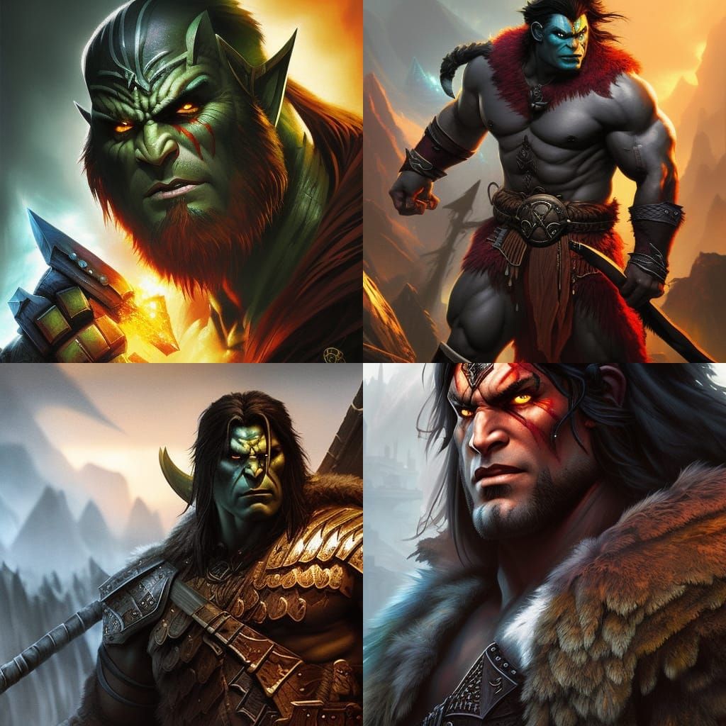 Half-Orc Barbarian in Fantasy Art Style